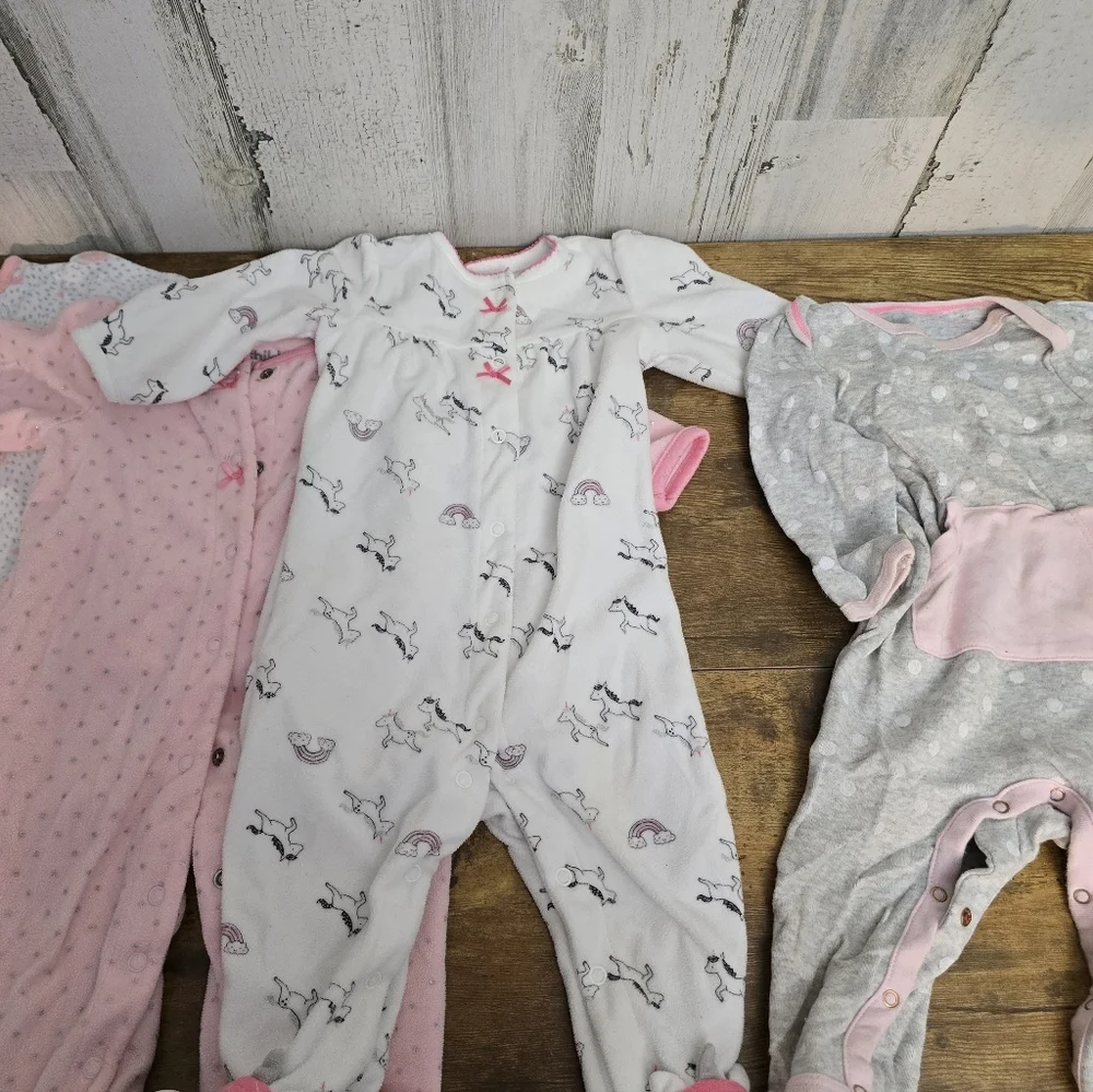 Carter's Girls Size 3-6 Months Pink and Gray Footed One Pieces Pajama Lot Of 4